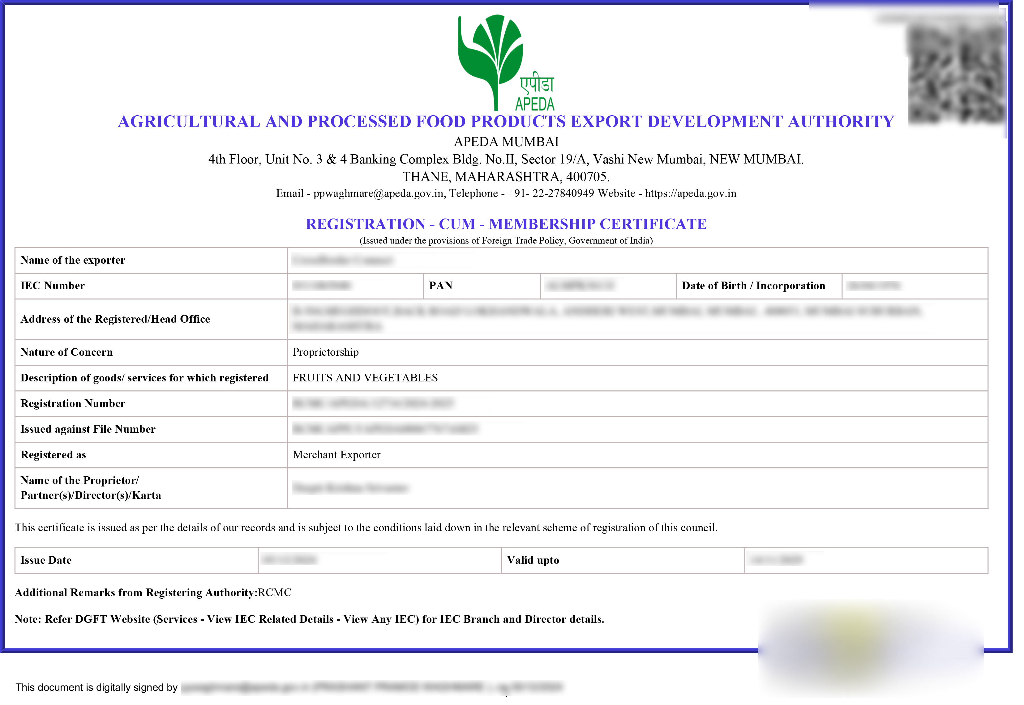 Apeda Registration